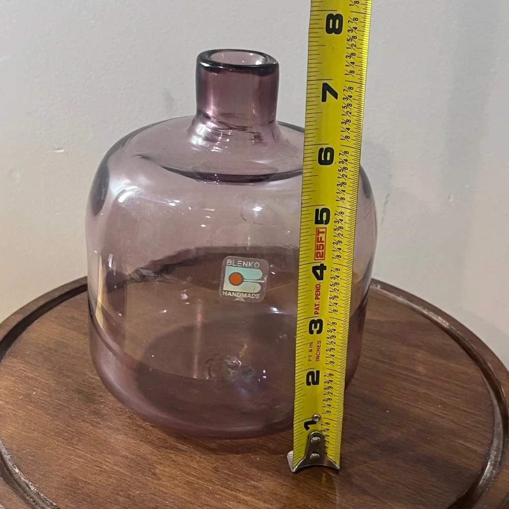 Vtg Blenko Amethyst Purple Art Glass Decanter Vase Handmade 7.5 Inch MCM